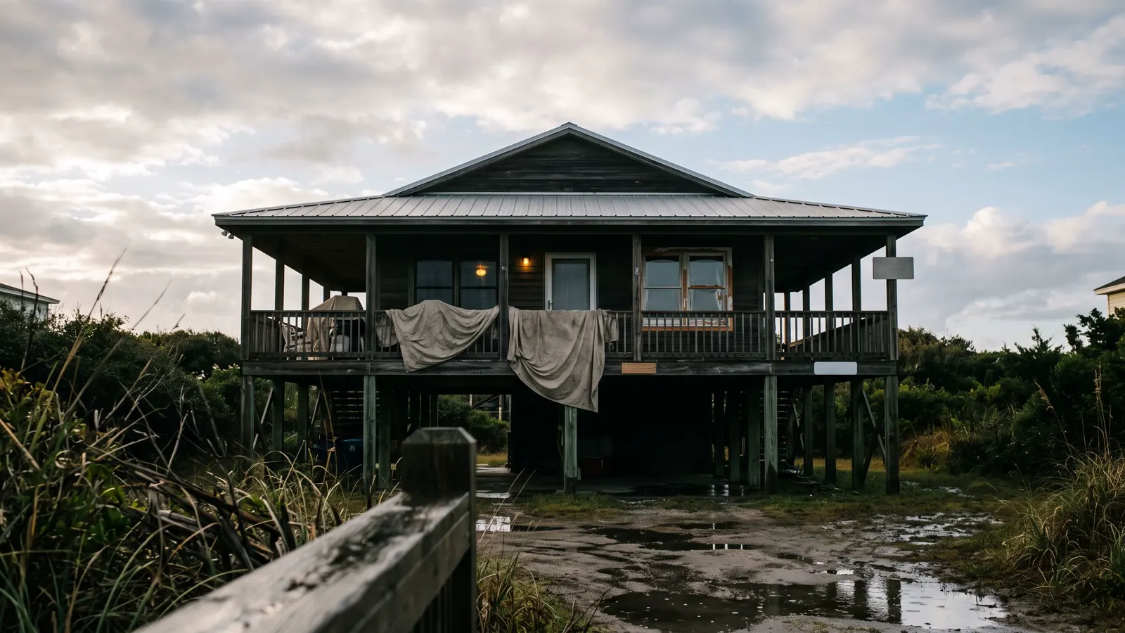 A raised coastal house after weather, typical of Monmouth County, NJ.